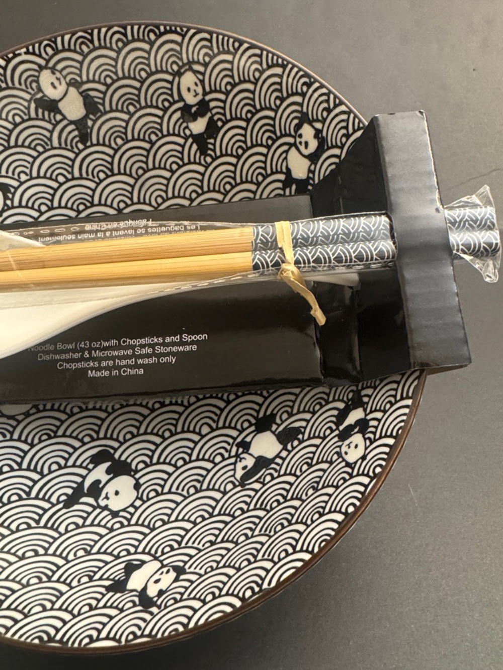 SH Home 4pc Ceramic Panda Print Noodle Bowl with Chopstick & Spoon Set - Picture 6 of 8
